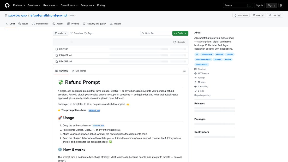 订阅扣了钱想退？refund-anything-ai-prompt 用一封礼貌信把款要回来