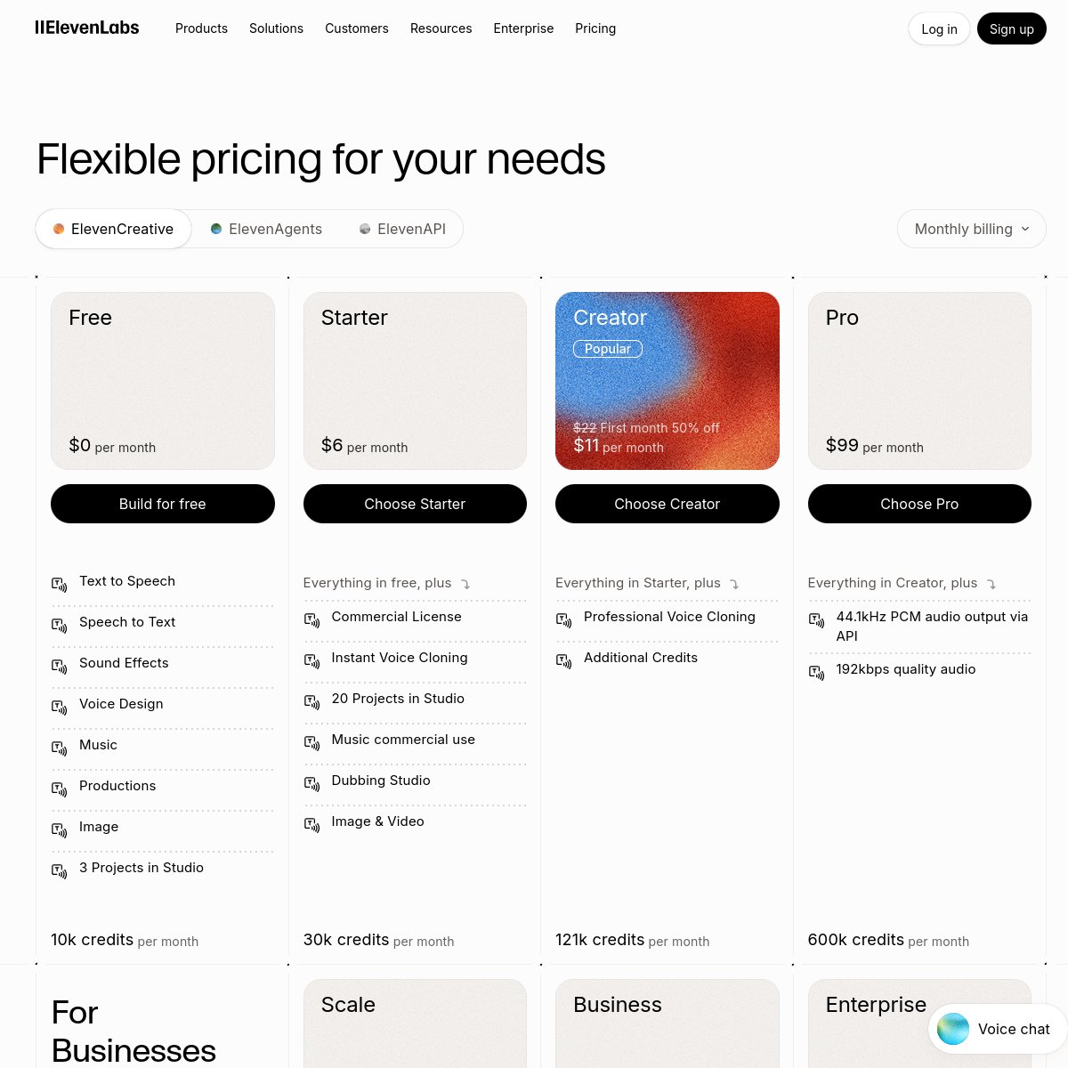 ElevenLabs 官网截图