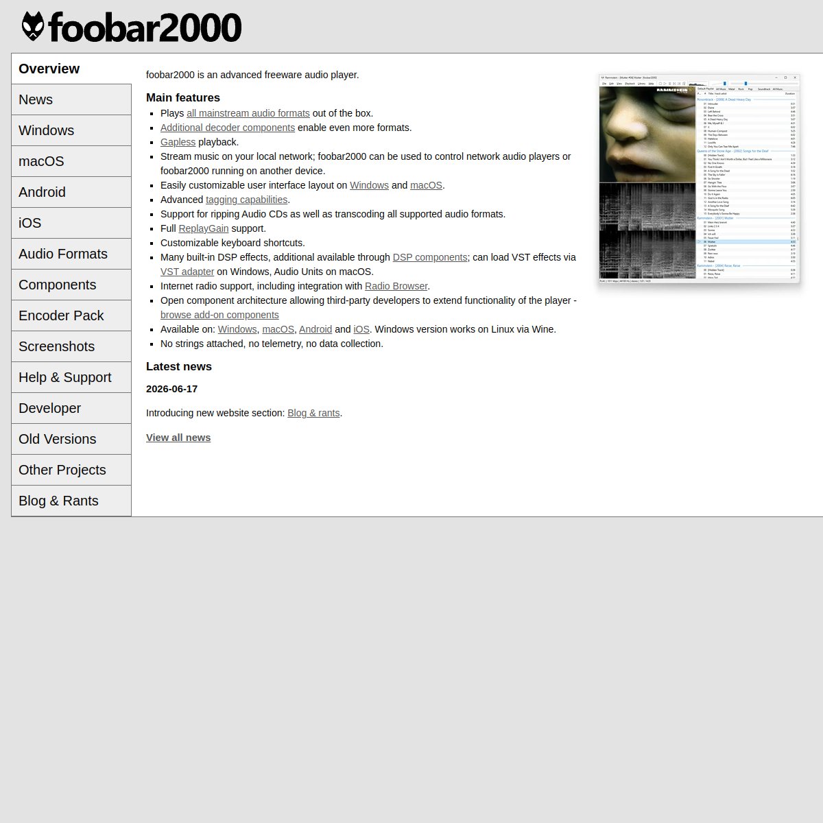 Foobar2000 官网截图