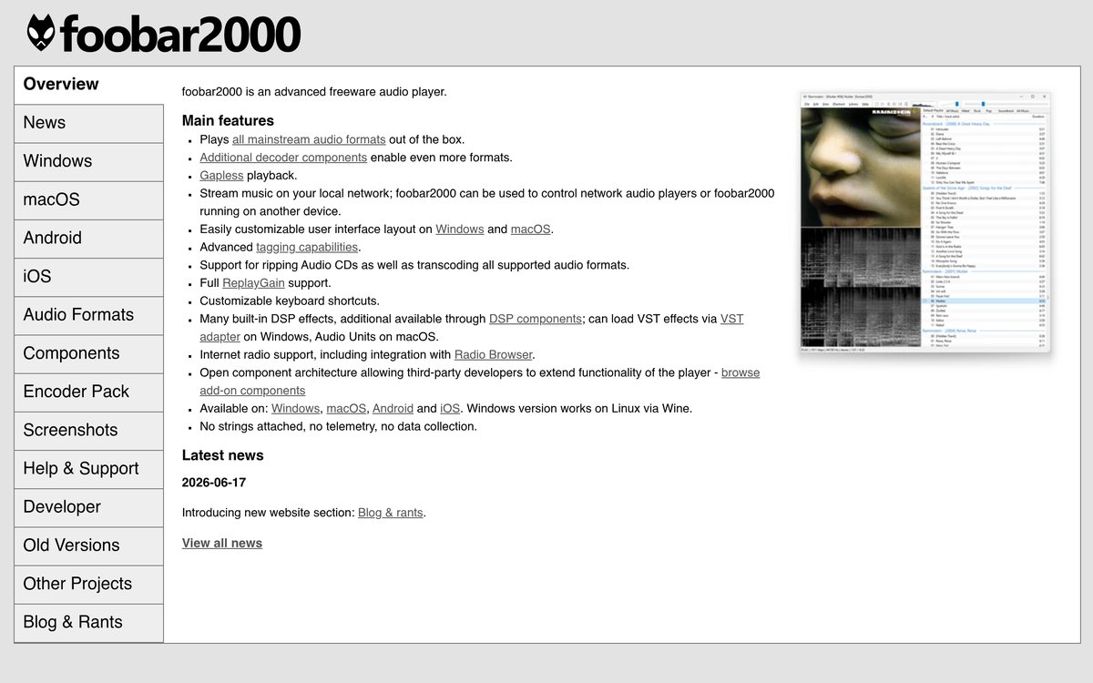 Foobar2000 官网截图