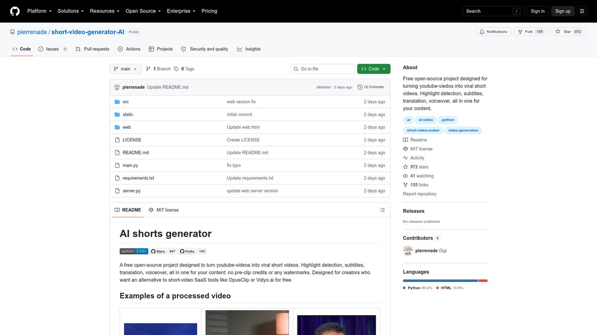 short-video-generator-AI 官网截图