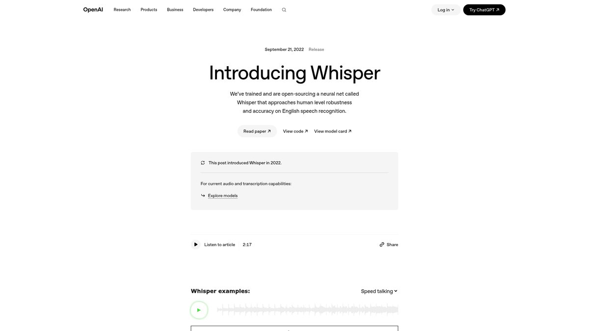 Whisper 官网截图